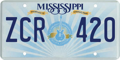 MS license plate ZCR420