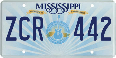 MS license plate ZCR442
