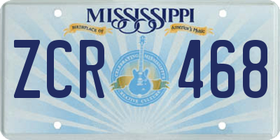 MS license plate ZCR468