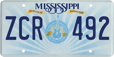 MS license plate ZCR492