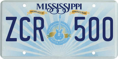 MS license plate ZCR500
