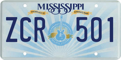 MS license plate ZCR501