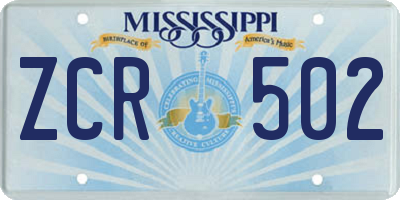 MS license plate ZCR502