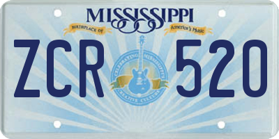 MS license plate ZCR520