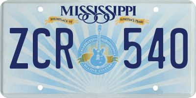 MS license plate ZCR540