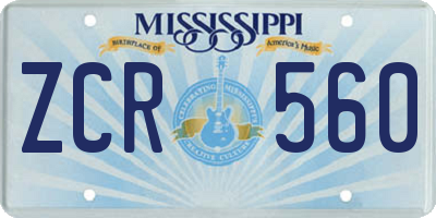 MS license plate ZCR560