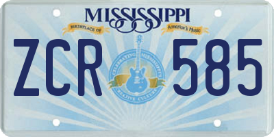 MS license plate ZCR585