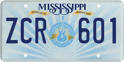 MS license plate ZCR601