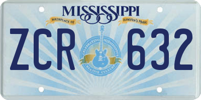 MS license plate ZCR632