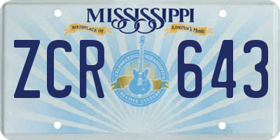 MS license plate ZCR643