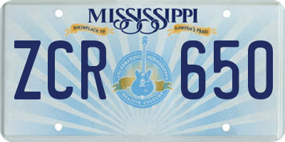MS license plate ZCR650