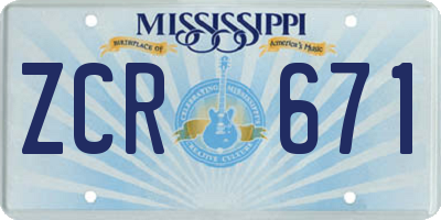 MS license plate ZCR671