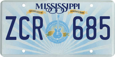 MS license plate ZCR685