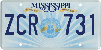 MS license plate ZCR731