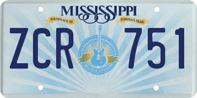 MS license plate ZCR751