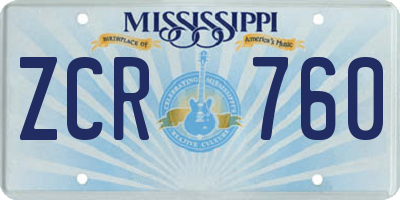 MS license plate ZCR760