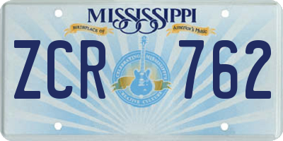 MS license plate ZCR762