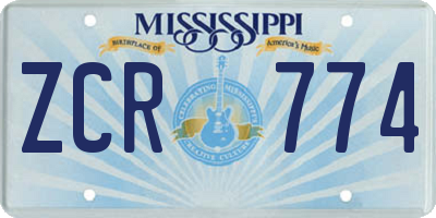 MS license plate ZCR774