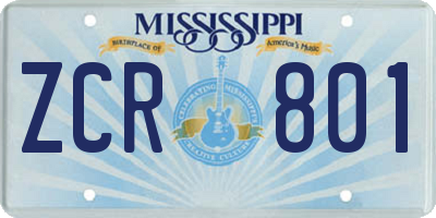 MS license plate ZCR801