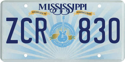 MS license plate ZCR830