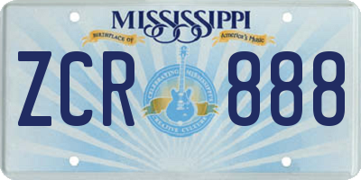 MS license plate ZCR888