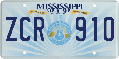 MS license plate ZCR910