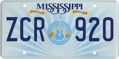 MS license plate ZCR920