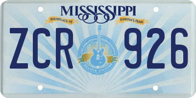 MS license plate ZCR926