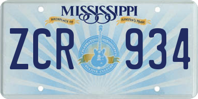 MS license plate ZCR934