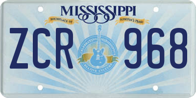 MS license plate ZCR968