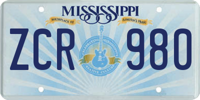 MS license plate ZCR980