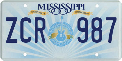 MS license plate ZCR987