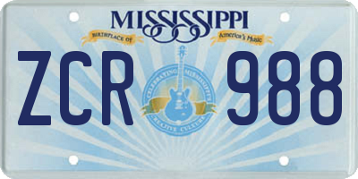 MS license plate ZCR988