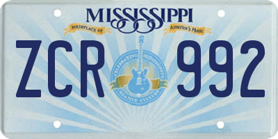 MS license plate ZCR992