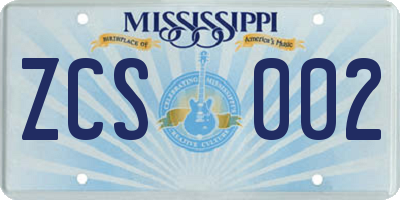 MS license plate ZCS002