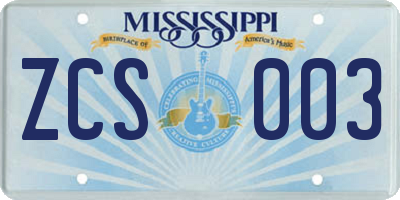 MS license plate ZCS003