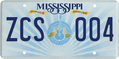 MS license plate ZCS004