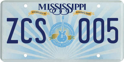 MS license plate ZCS005