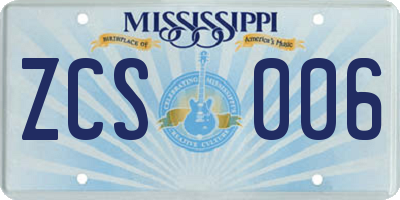 MS license plate ZCS006