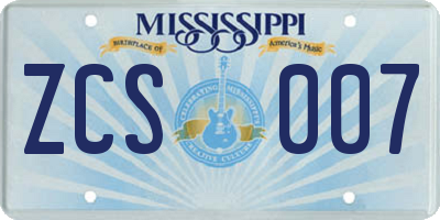 MS license plate ZCS007