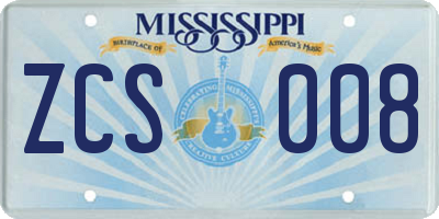 MS license plate ZCS008