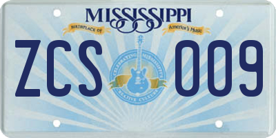 MS license plate ZCS009