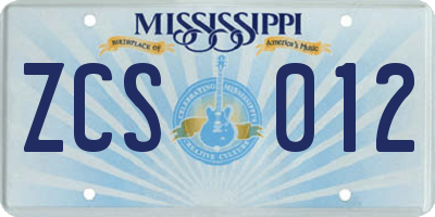 MS license plate ZCS012