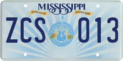 MS license plate ZCS013