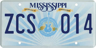MS license plate ZCS014