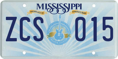 MS license plate ZCS015