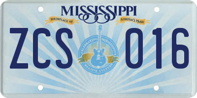 MS license plate ZCS016