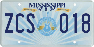 MS license plate ZCS018