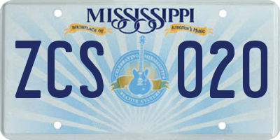 MS license plate ZCS020