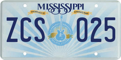MS license plate ZCS025